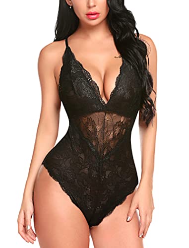 Avidlove Snap Crotch Lingerie Women Deep V Lace Teddy Bodysuit One Piece...
