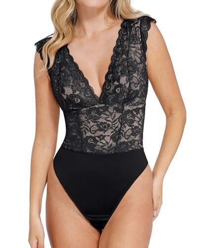 Popilush Lace Bodysuit for Women - Tank Top Thong Shapewear Tummy Control Going Out...